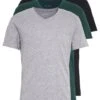 Pier One 3 Pack- T-Shirt Basic - Black, Grey, Green