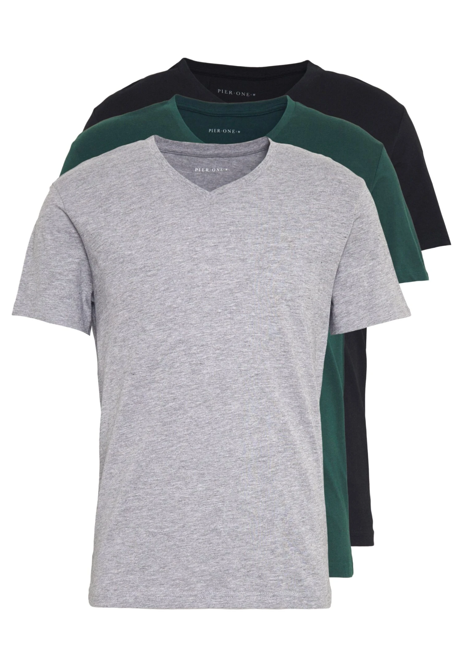 Pier One 3 Pack- T-Shirt Basic - Black, Grey, Green 1 Pier One 3 Pack- T-Shirt Basic - Black, Grey, Green