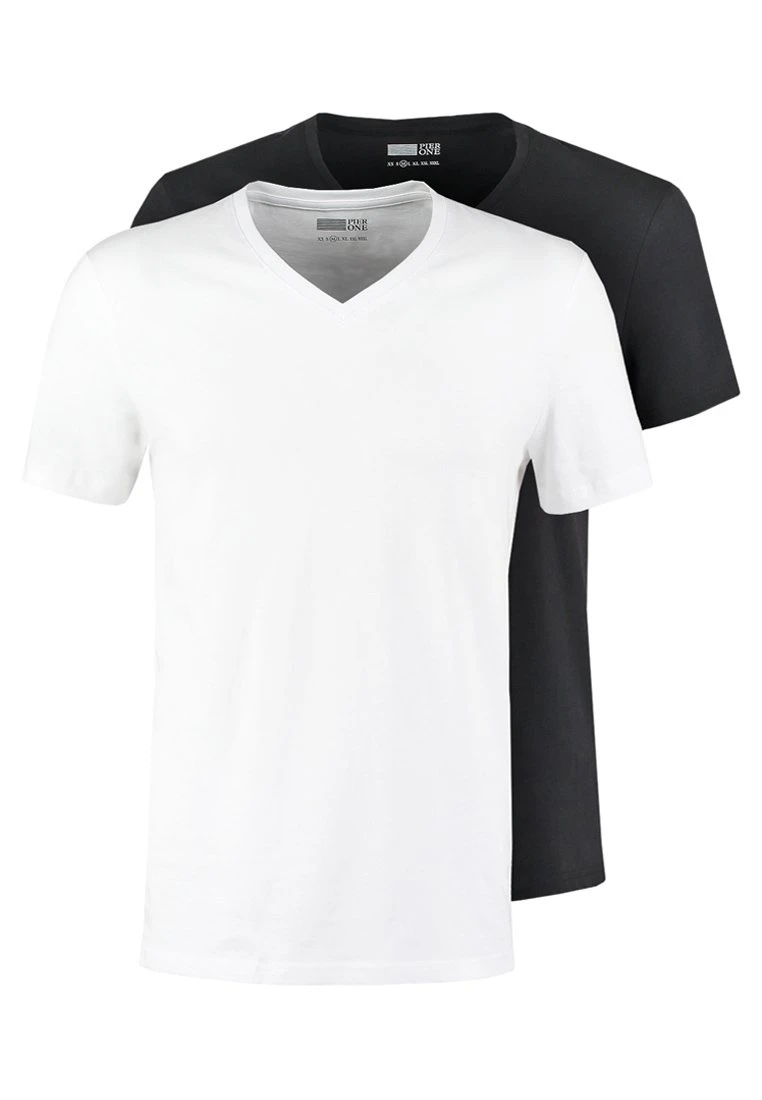 Pier One 2 Pack - T-Shirt Basic - White/Black 6 Pier One 2 Pack - T-Shirt Basic - White/Black - Afbeelding 6