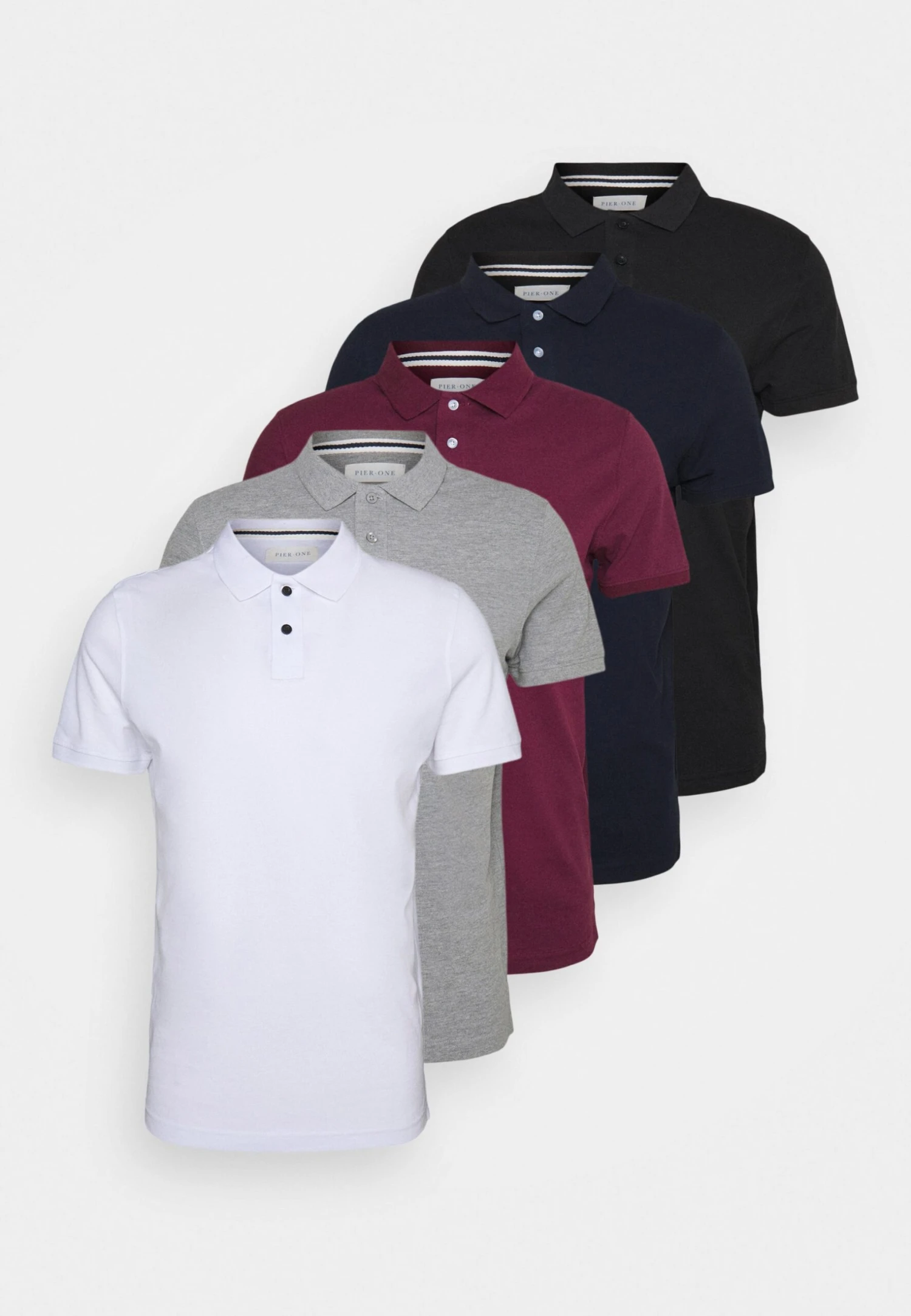 Pier One 5 Pack - Poloshirt - Black/White/Bordeaux/Navy/Gray Marl 1 Pier One 5 Pack - Poloshirt - Black/White/Bordeaux/Navy/Gray Marl